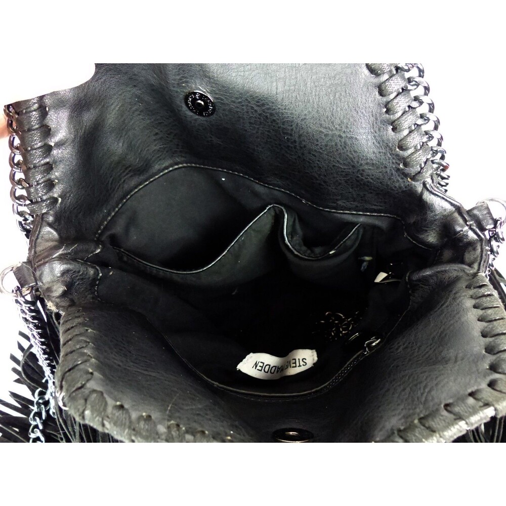 Steve Madden Fringe Chain Satchel Shoulder Bag Black Boho Festival Purse Rock - Picture 10 of 12